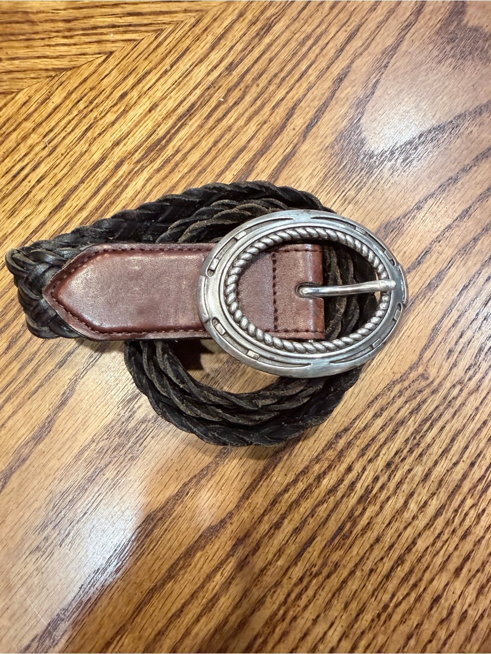 Ariat Dark Brown Braided Leather Belt with Silver Buckle- Almost Vintage!